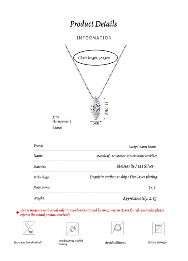 Moonleaf – 1ct Marquise Moissanite Necklace - Image 10