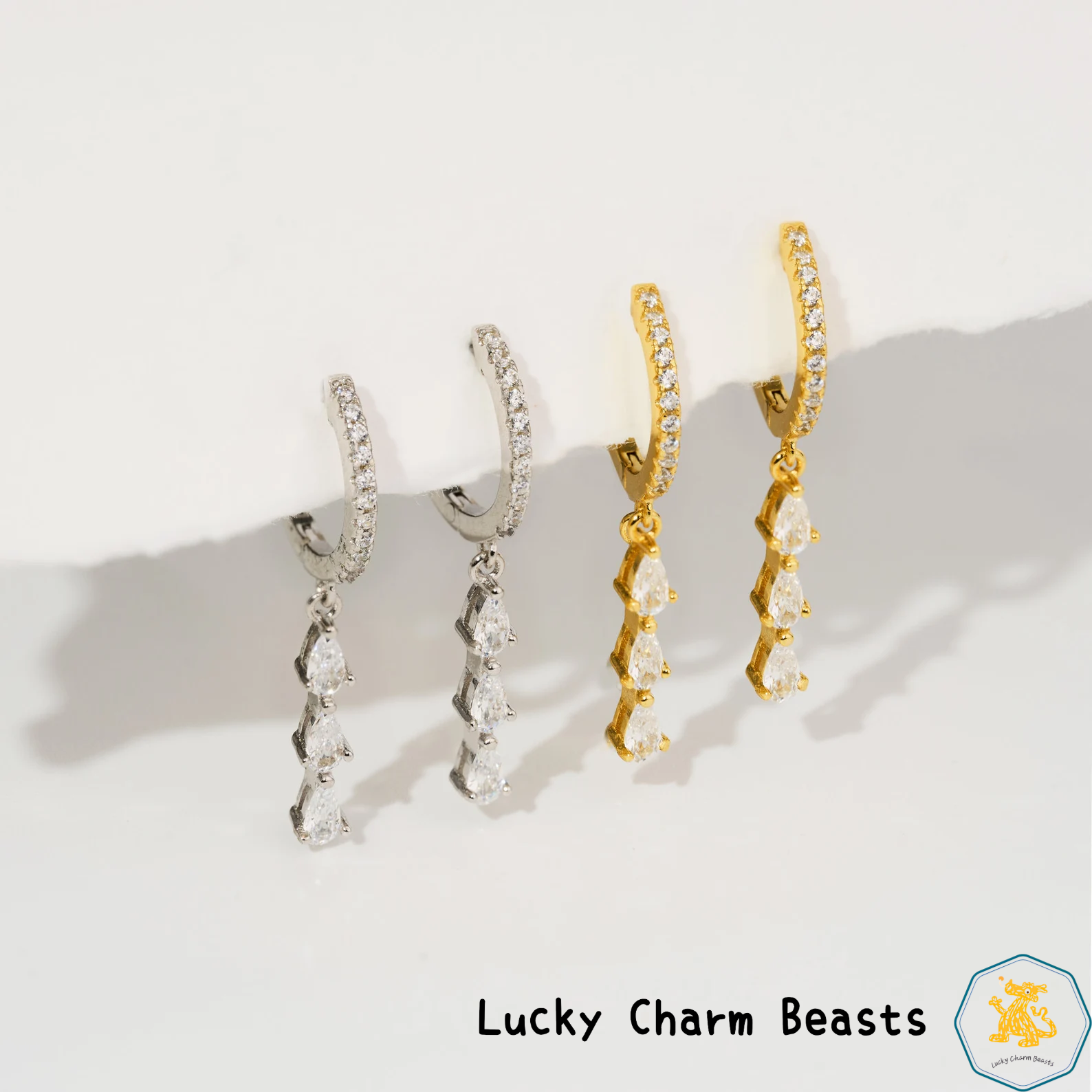 Brass Drop Earrings for Women Vintage Style Gold Plated Cubic Zirconia Dangle Jewelry Set