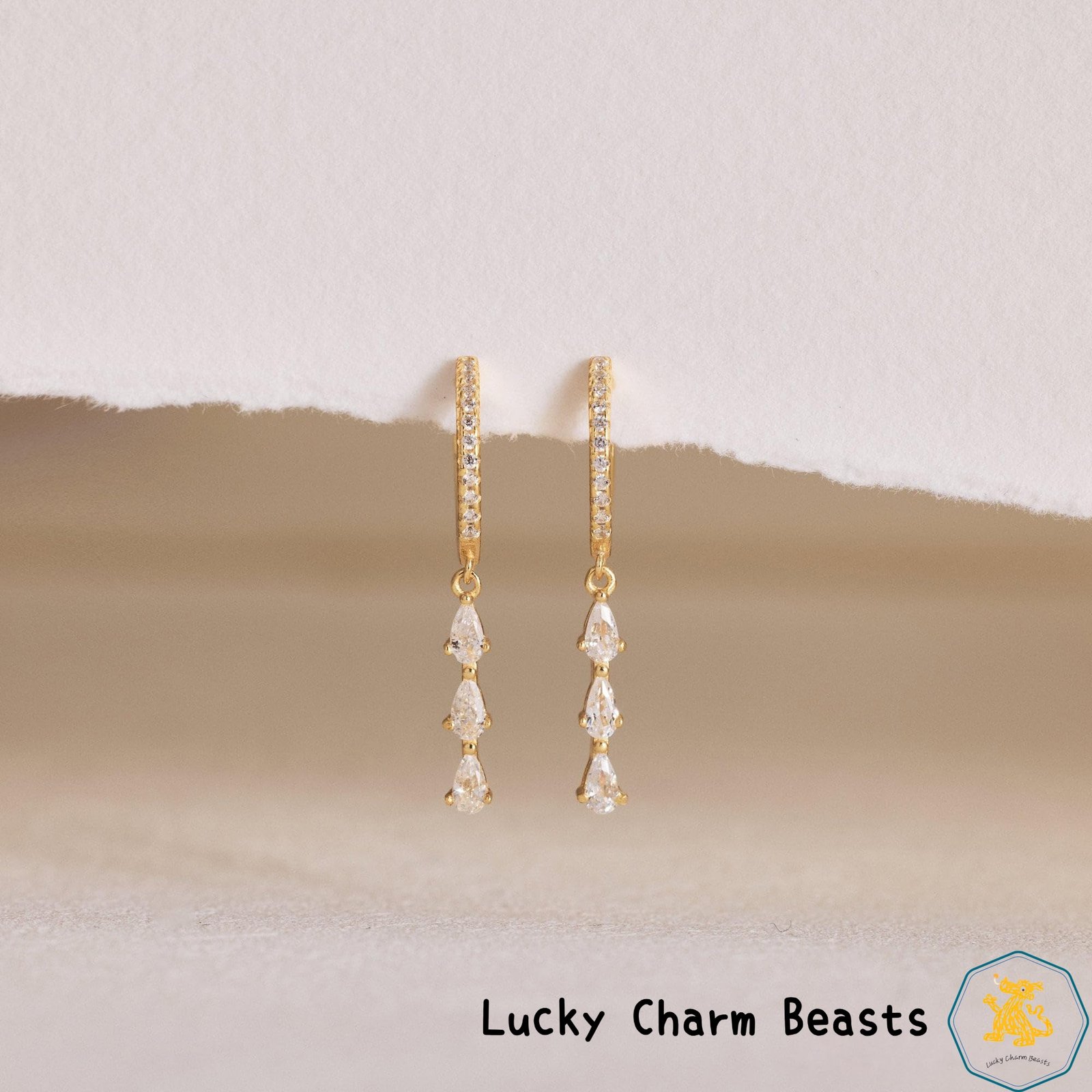 Brass Drop Earrings for Women Vintage Style Gold Plated Cubic Zirconia Dangle Jewelry Set - Image 4