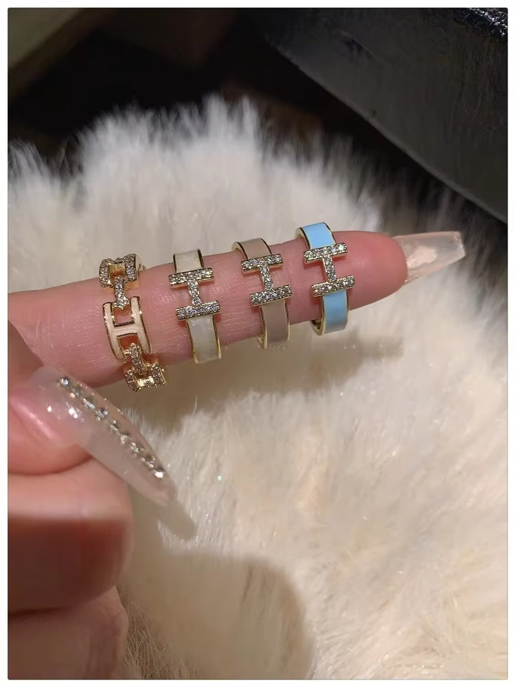 Custom H Letter Enamel Ring Gold-Plated Open Style with Zircon - Image 7