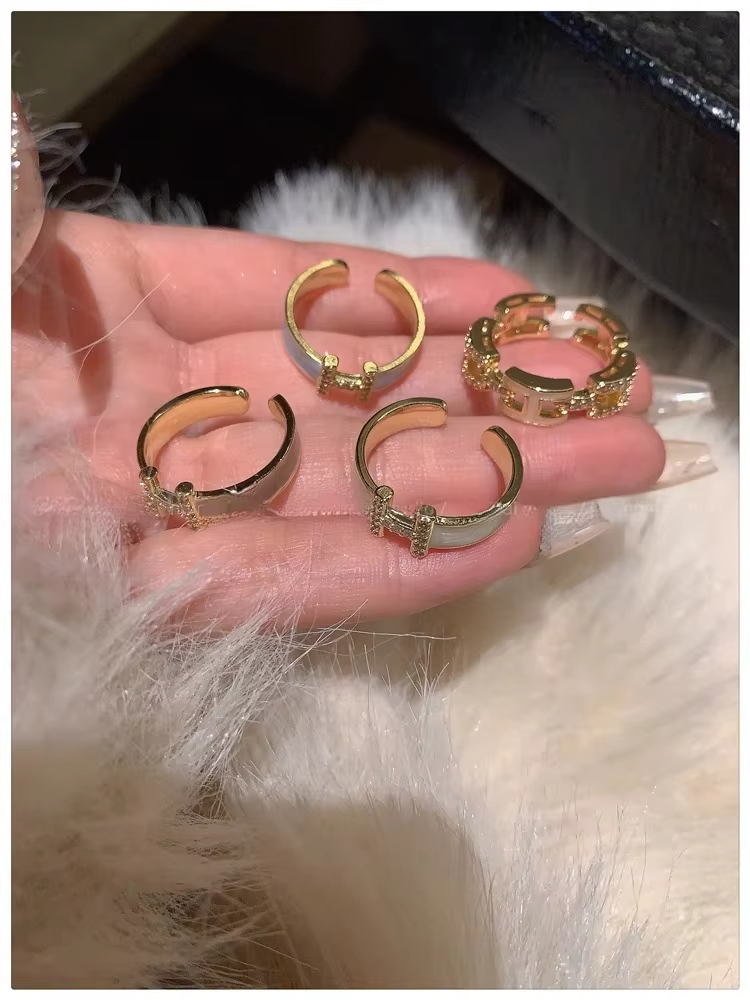 Custom H Letter Enamel Ring Gold-Plated Open Style with Zircon - Image 5