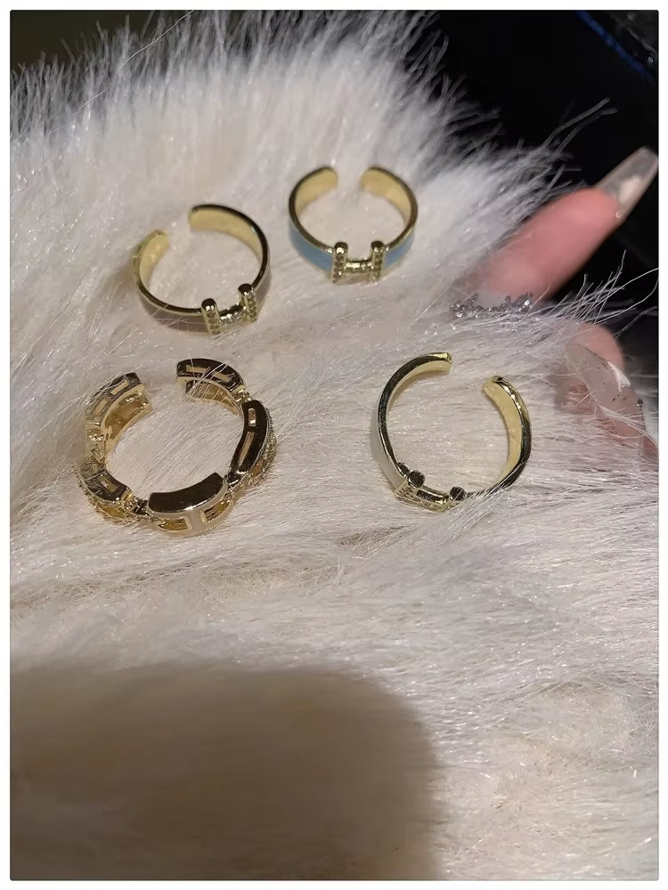 Custom H Letter Enamel Ring Gold-Plated Open Style with Zircon - Image 3