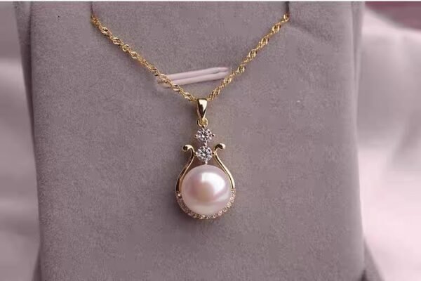Golden Drop Pearl Necklace, 11mm AAA Freshwater in 18K Gold & Silver - Image 11