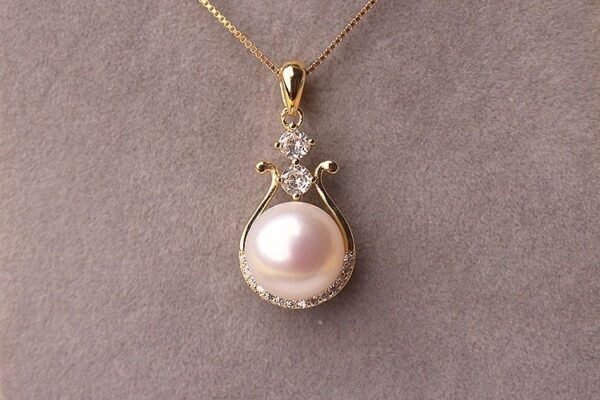 Golden Drop Pearl Necklace, 11mm AAA Freshwater in 18K Gold & Silver - Image 10