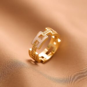 Custom H Letter Enamel Ring Gold-Plated Open Style with Zircon