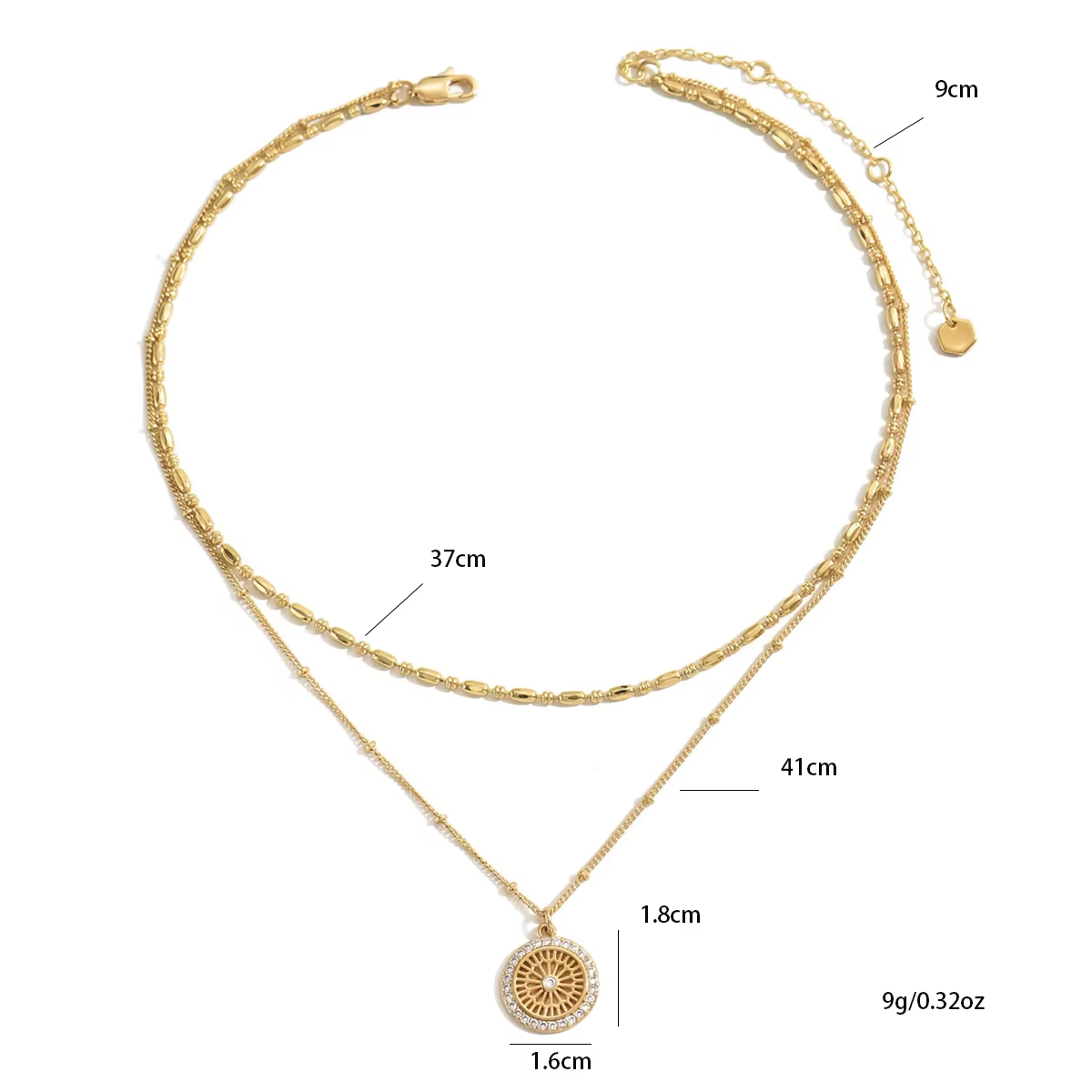 Elegant Gold Layered Necklace Set with Crystal Medallion Pendant - Image 5