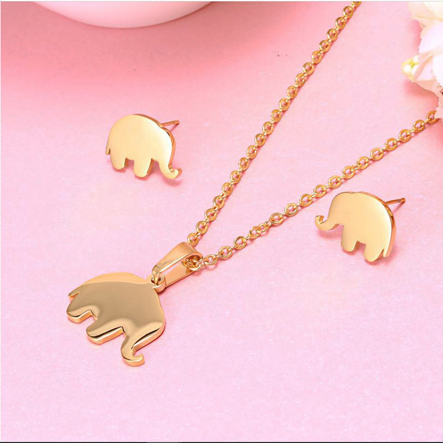 Elephant - themed Gold Necklace and Earrings Set - Image 2