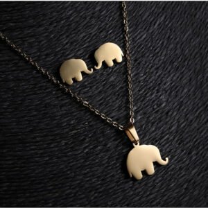 Elephant - themed Gold Necklace and Earrings Set