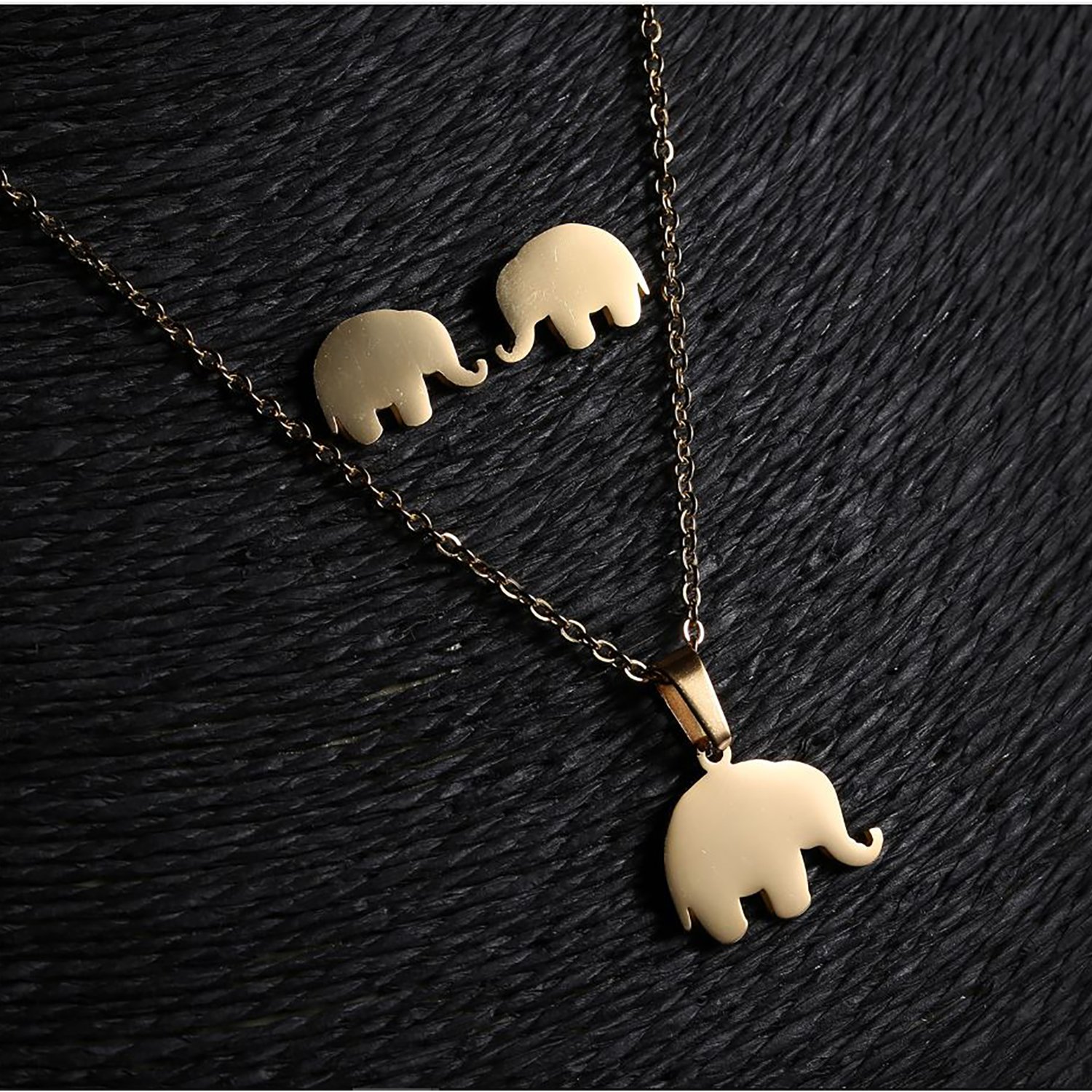 Elephant - themed Gold Necklace and Earrings Set