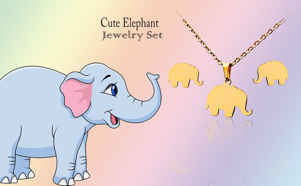 Elephant - themed Gold Necklace and Earrings Set - Image 3